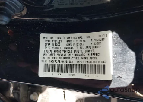 2017 Honda Accord Sport из США, поврежденный, VIN 1HGCR2F53HA050853